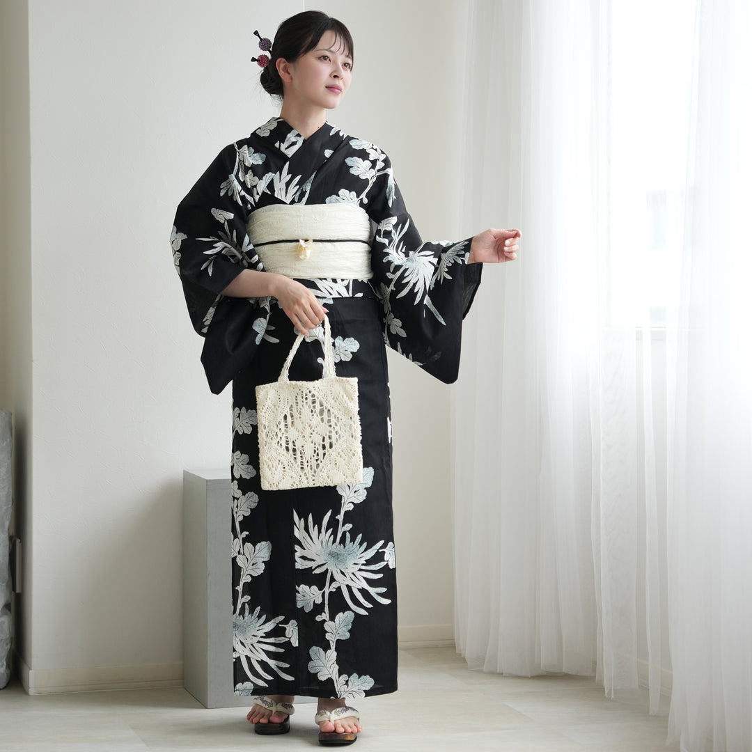 セパレート 二部式浴衣3点セット ( ゆかた上下・帯・下駄 )黒地に