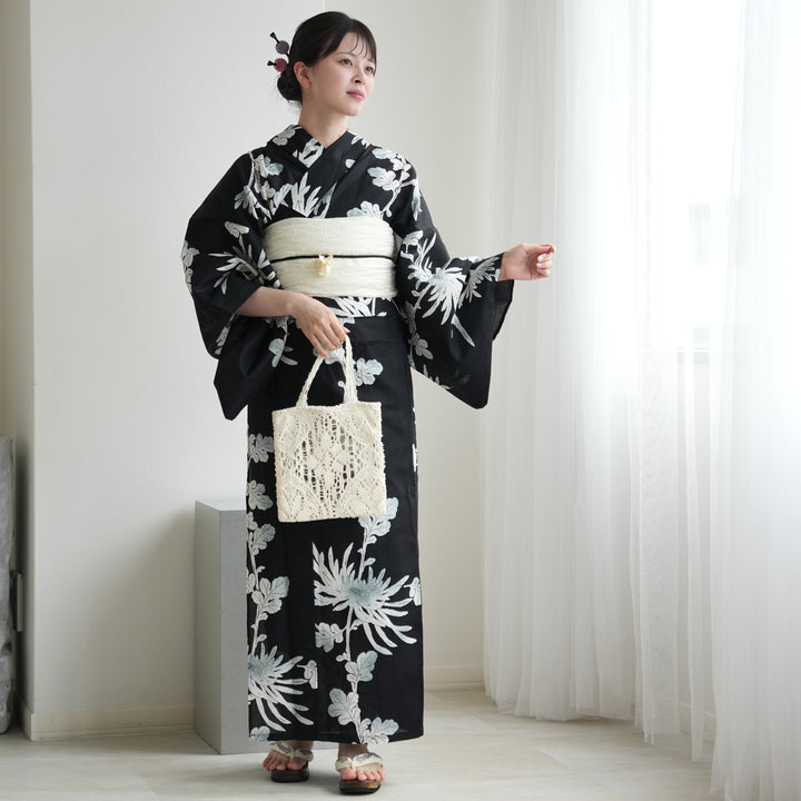 セパレート 二部式浴衣3点セット ( ゆかた上下・帯・下駄 )黒地に