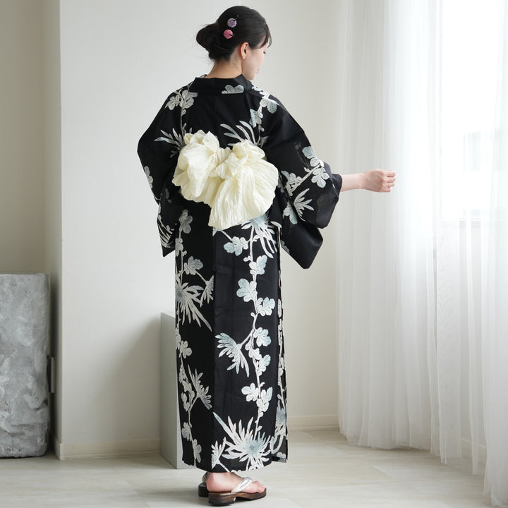 セパレート 二部式浴衣3点セット ( ゆかた上下・帯・下駄 )黒地に