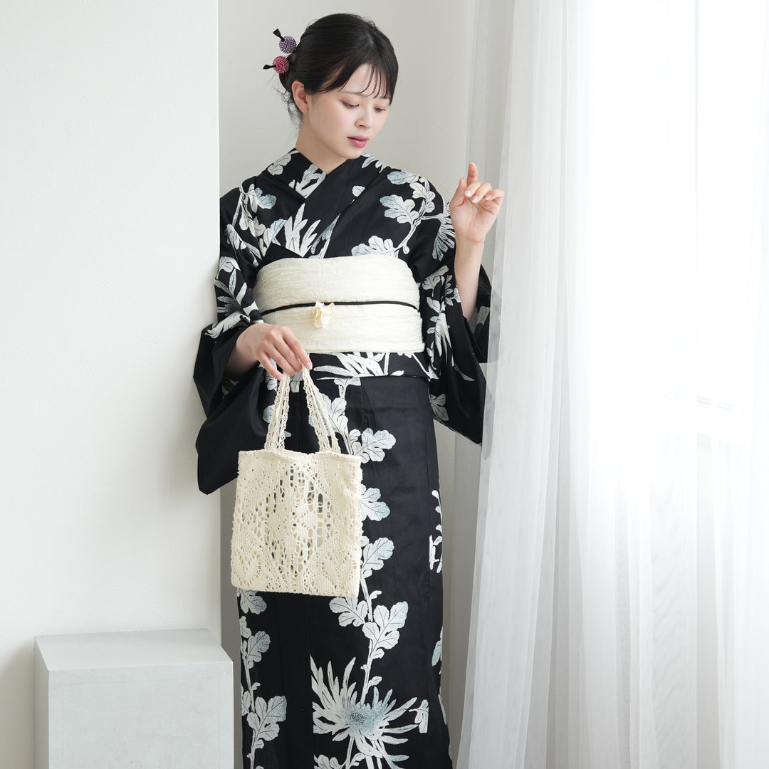 セパレート 二部式浴衣3点セット ( ゆかた上下・帯・下駄 )黒地に