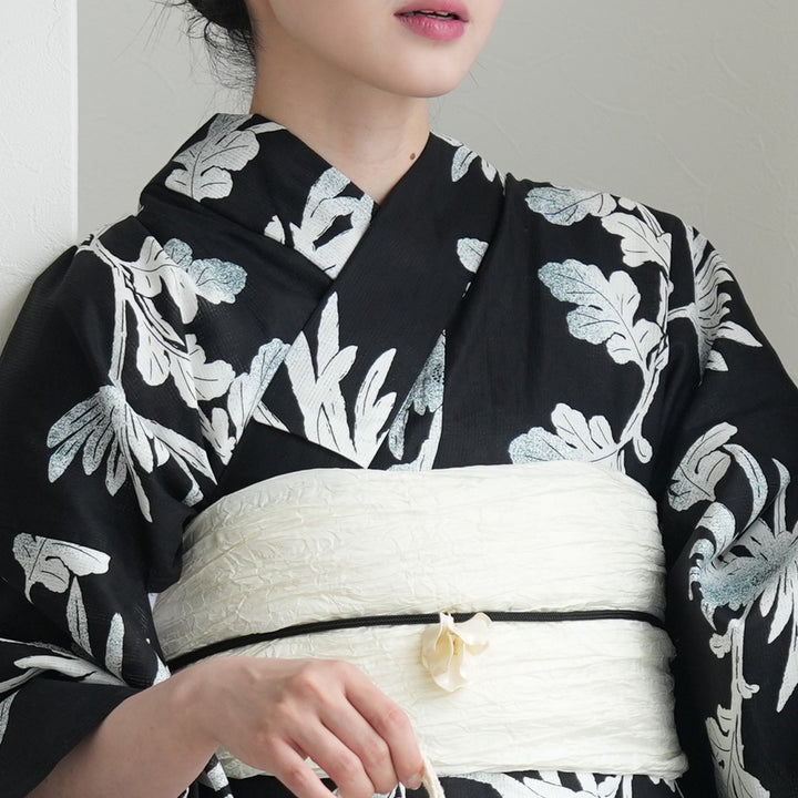 セパレート 二部式浴衣3点セット ( ゆかた上下・帯・下駄 )黒地に