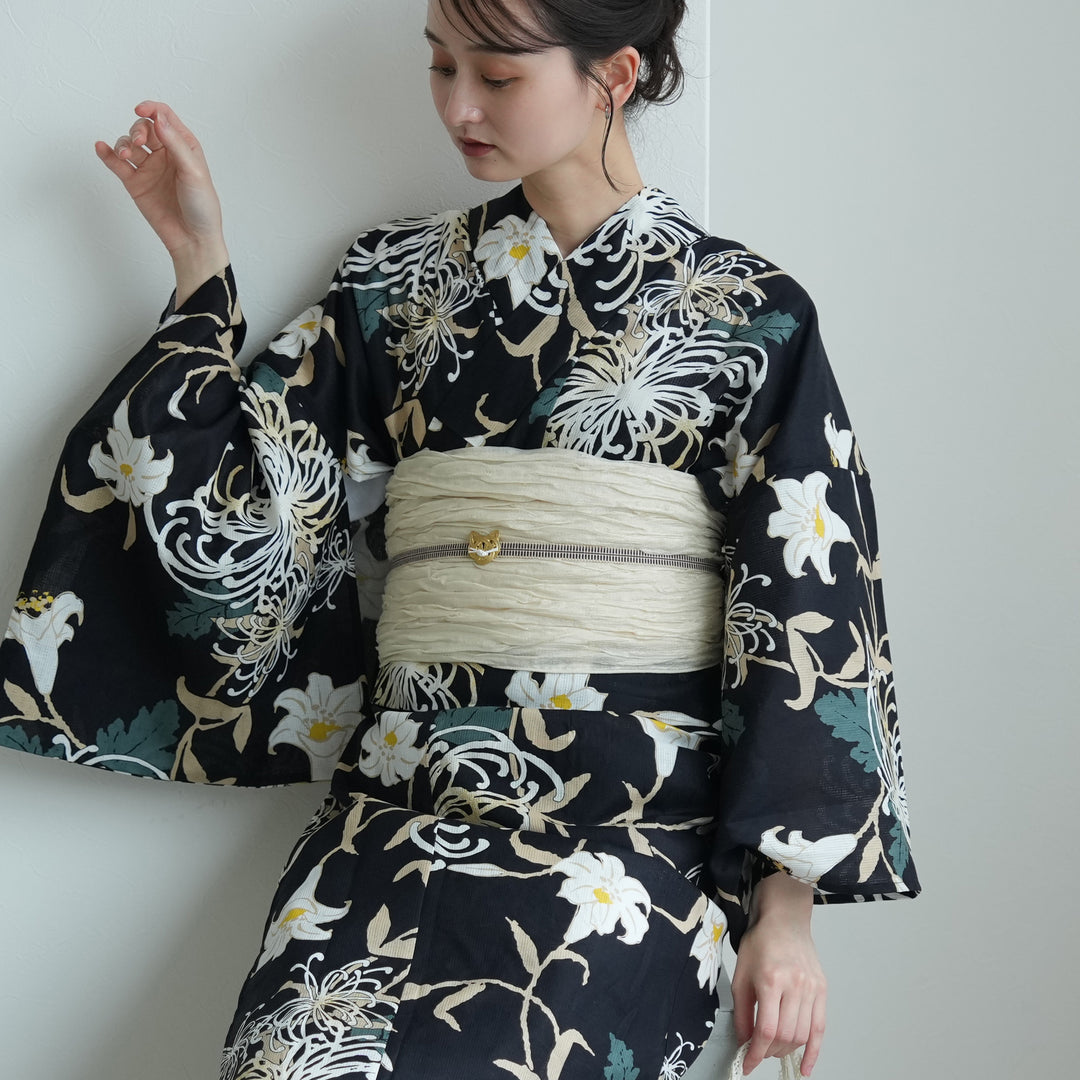 セパレート 二部式浴衣3点セット ( ゆかた上下・帯・下駄 )濃紺地に