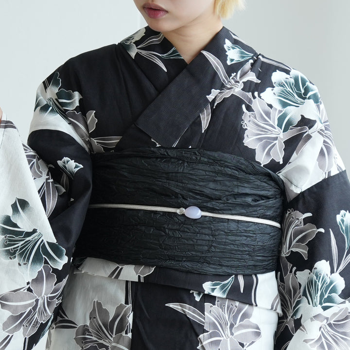セパレート 二部式浴衣3点セット ( ゆかた上下・帯・下駄 )白と黒の