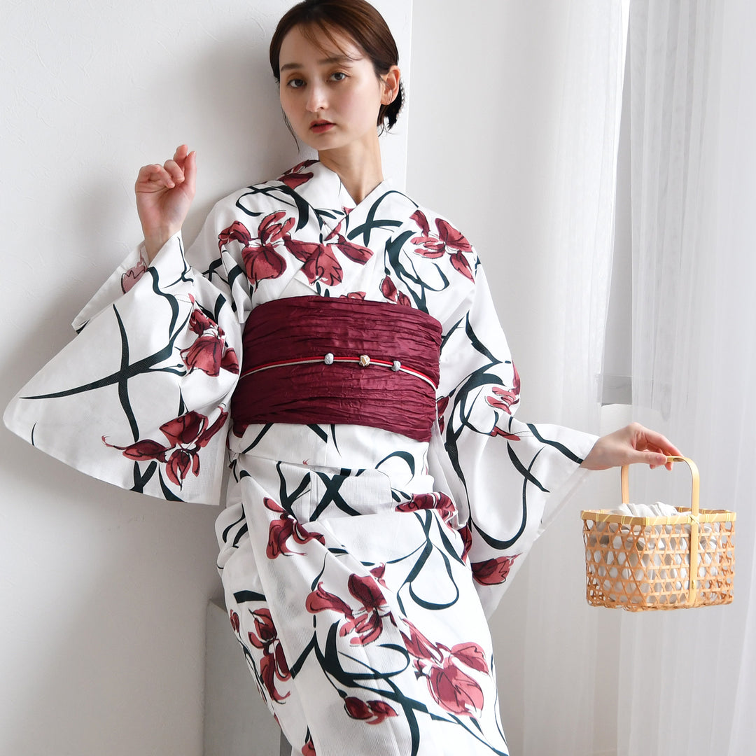 セパレート 二部式浴衣3点セット ( ゆかた上下・帯・下駄 )白地に