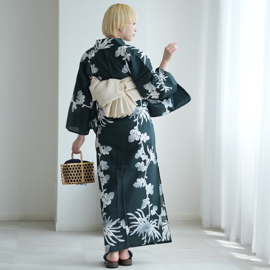 セパレート 二部式浴衣3点セット ( ゆかた上下・帯・下駄 )錆緑に