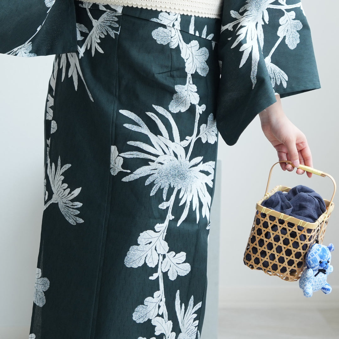 セパレート 二部式浴衣3点セット ( ゆかた上下・帯・下駄 )錆緑に