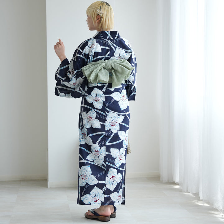 セパレート 二部式浴衣3点セット ( ゆかた上下・帯・下駄 )紺地にろう
