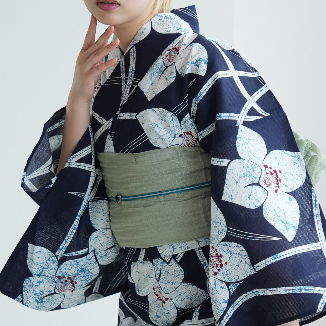 セパレート 二部式浴衣3点セット ( ゆかた上下・帯・下駄 )紺地にろう
