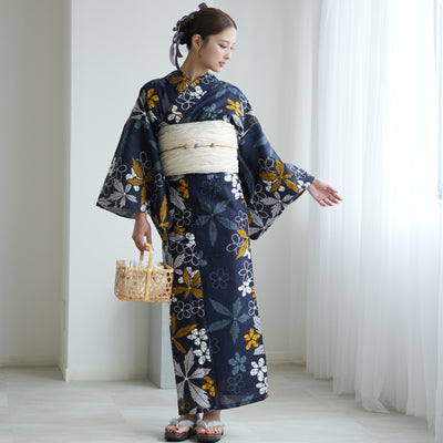 utatane 高級変わり織 浴衣3点セット（浴衣・帯・下駄）片寄せの赤と黒