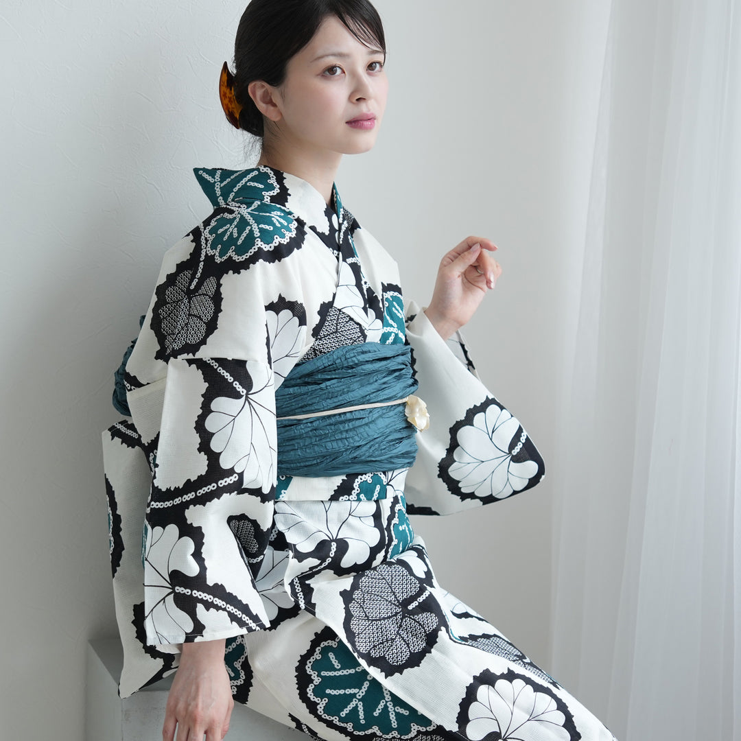 セパレート 二部式浴衣3点セット ( ゆかた上下・帯・下駄 )ターコイズ