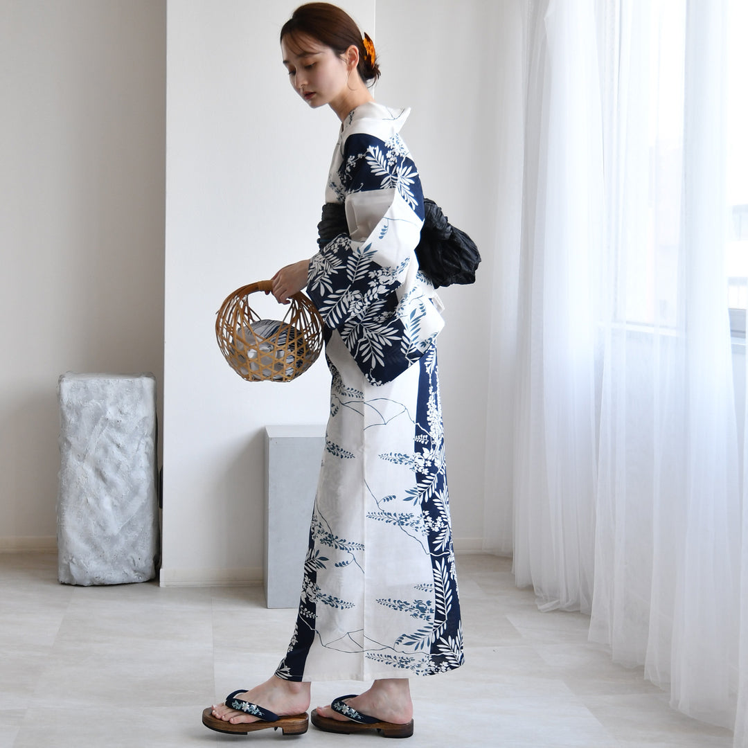 セパレート 二部式浴衣3点セット ( ゆかた上下・帯・下駄 )紺の