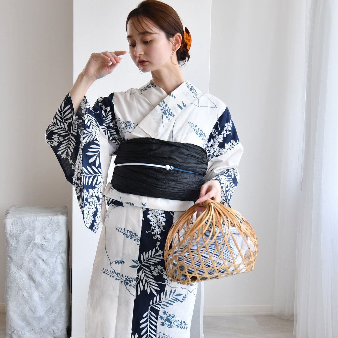 セパレート 二部式浴衣3点セット ( ゆかた上下・帯・下駄 )紺の