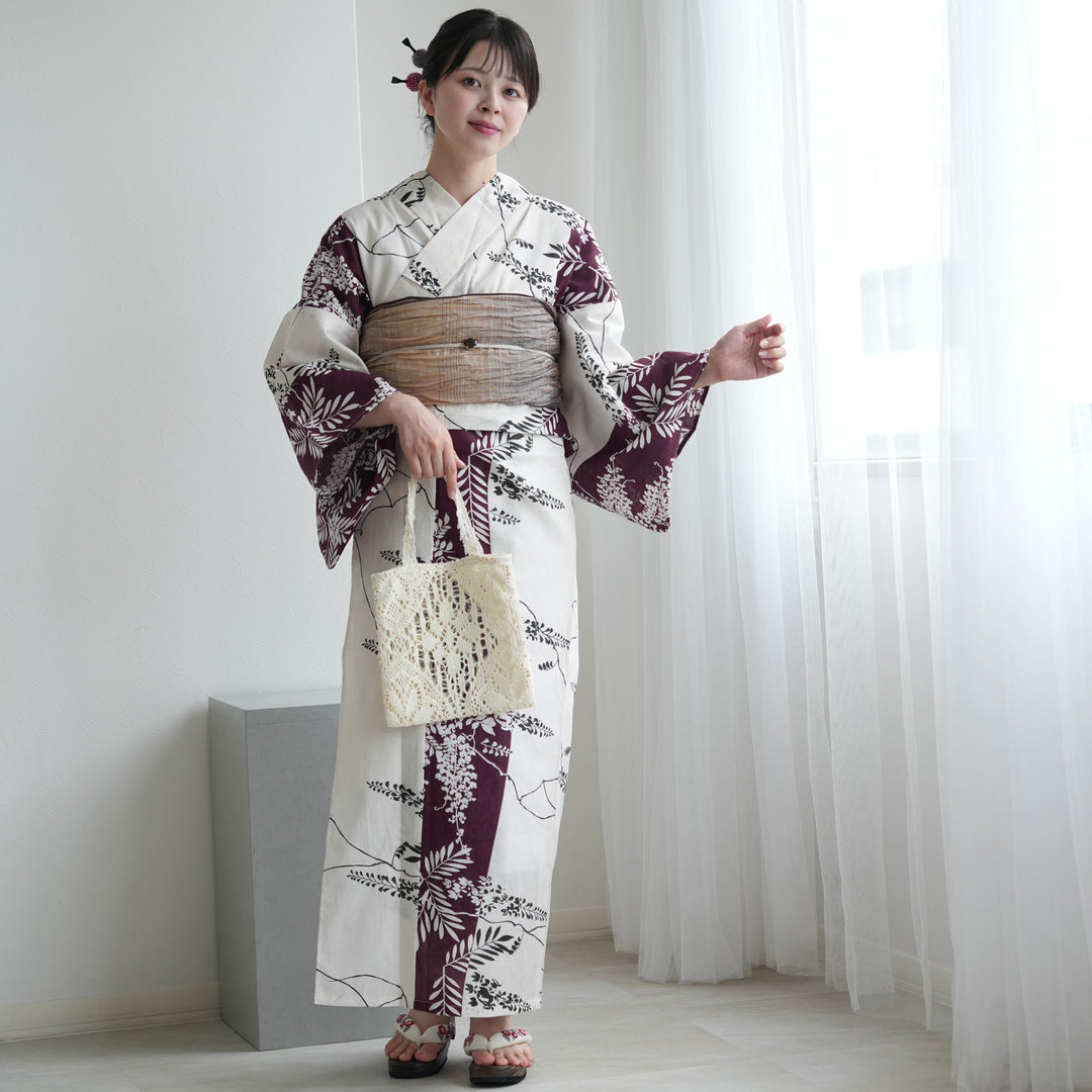 セパレート 二部式浴衣3点セット ( ゆかた上下・帯・下駄 )紫の