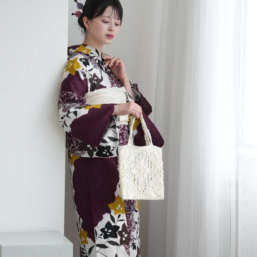 東京トガリ 浴衣&帯 セパレート 二部式浴衣3点セット ( ゆかた上下・帯・下駄 )紫に疋田と
