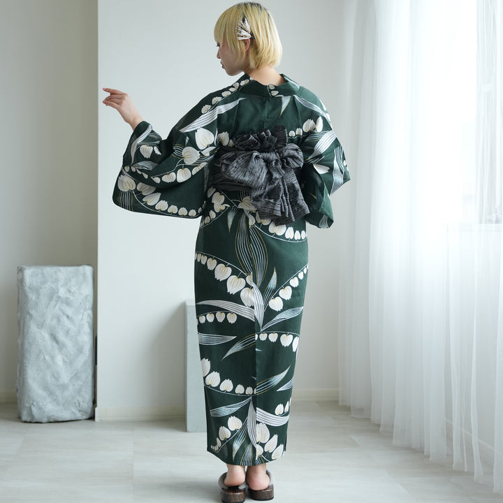 セパレート 二部式浴衣3点セット ( ゆかた上下・帯・下駄 )錆緑に金線