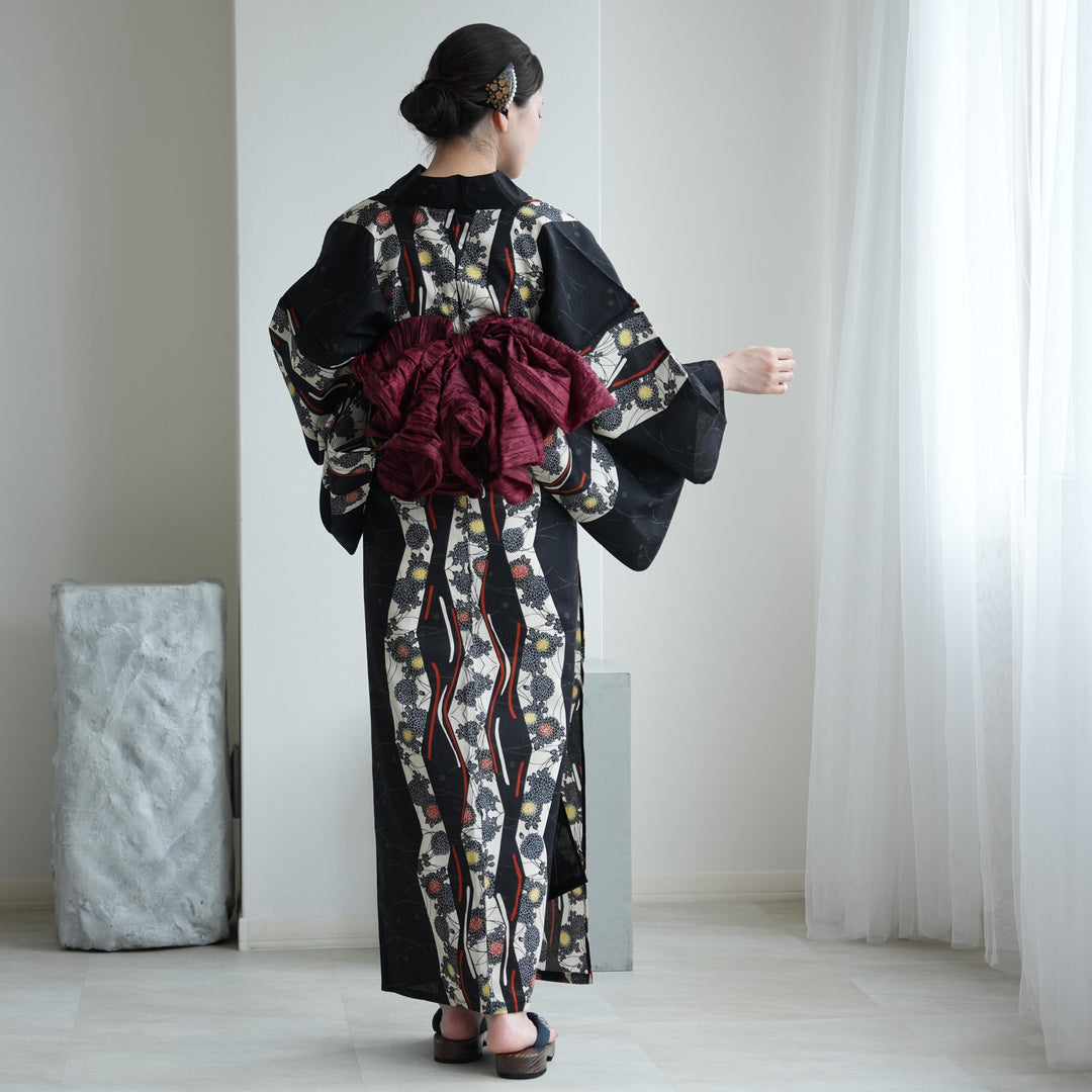 セパレート 二部式浴衣3点セット ( ゆかた上下・帯・下駄 )ブラックに