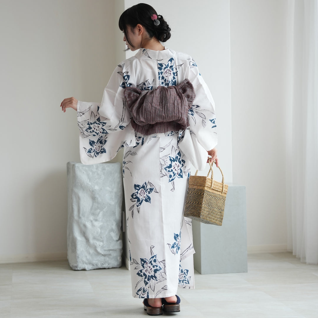 セパレート 二部式浴衣3点セット ( ゆかた上下・帯・下駄 )白地に