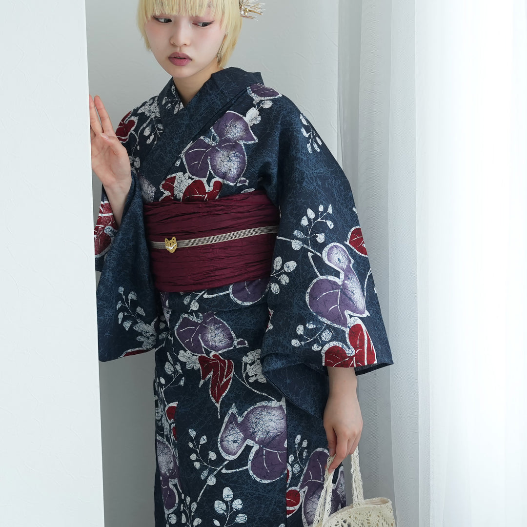セパレート 二部式浴衣3点セット ( ゆかた上下・帯・下駄 )葡萄葉の夜