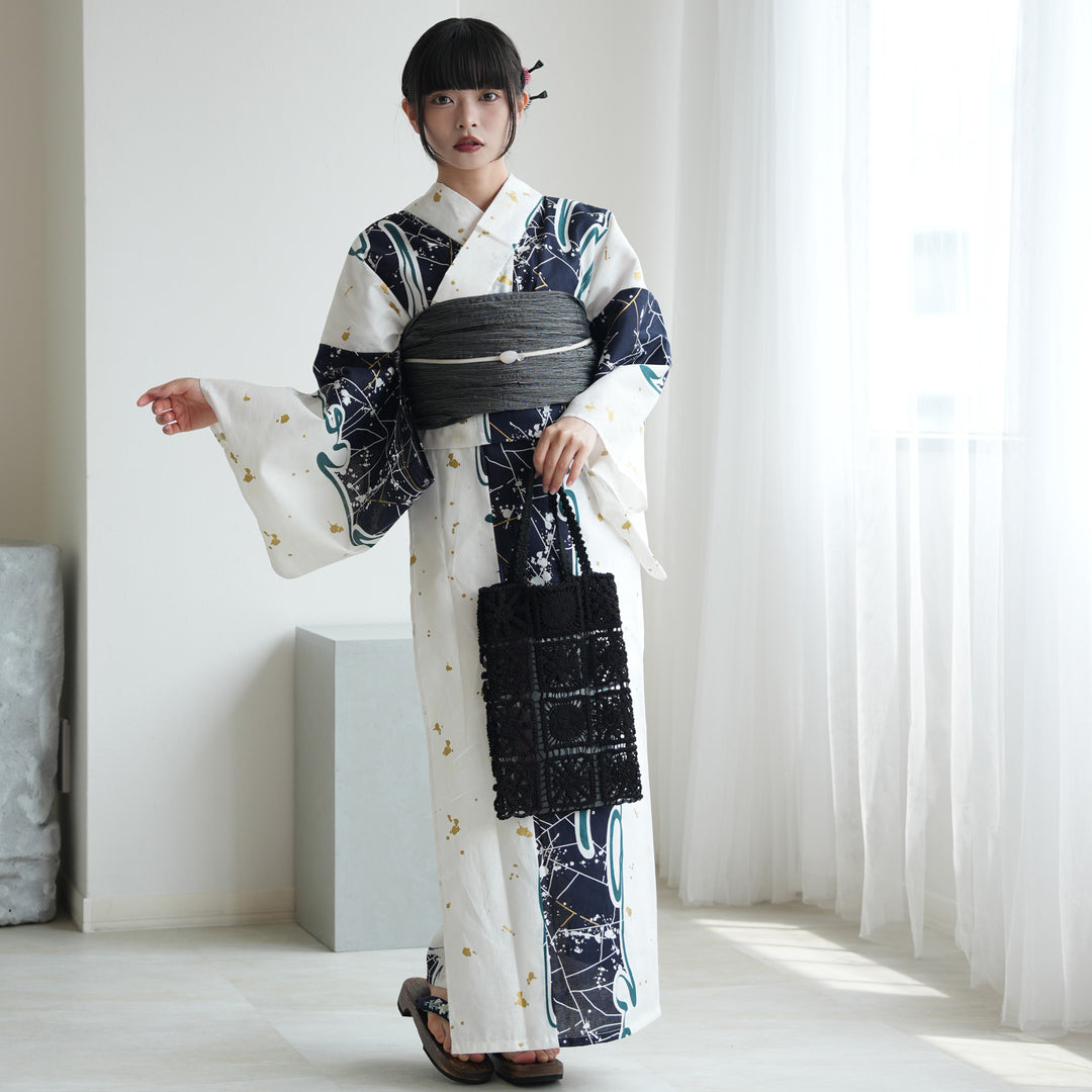 ponpokoやこたん様 浴衣　反物　未使用品　レア　アンティーク　相撲甚句 ニコアンティーク セパレート 二部式浴衣3点セット ( ゆかた上下・帯