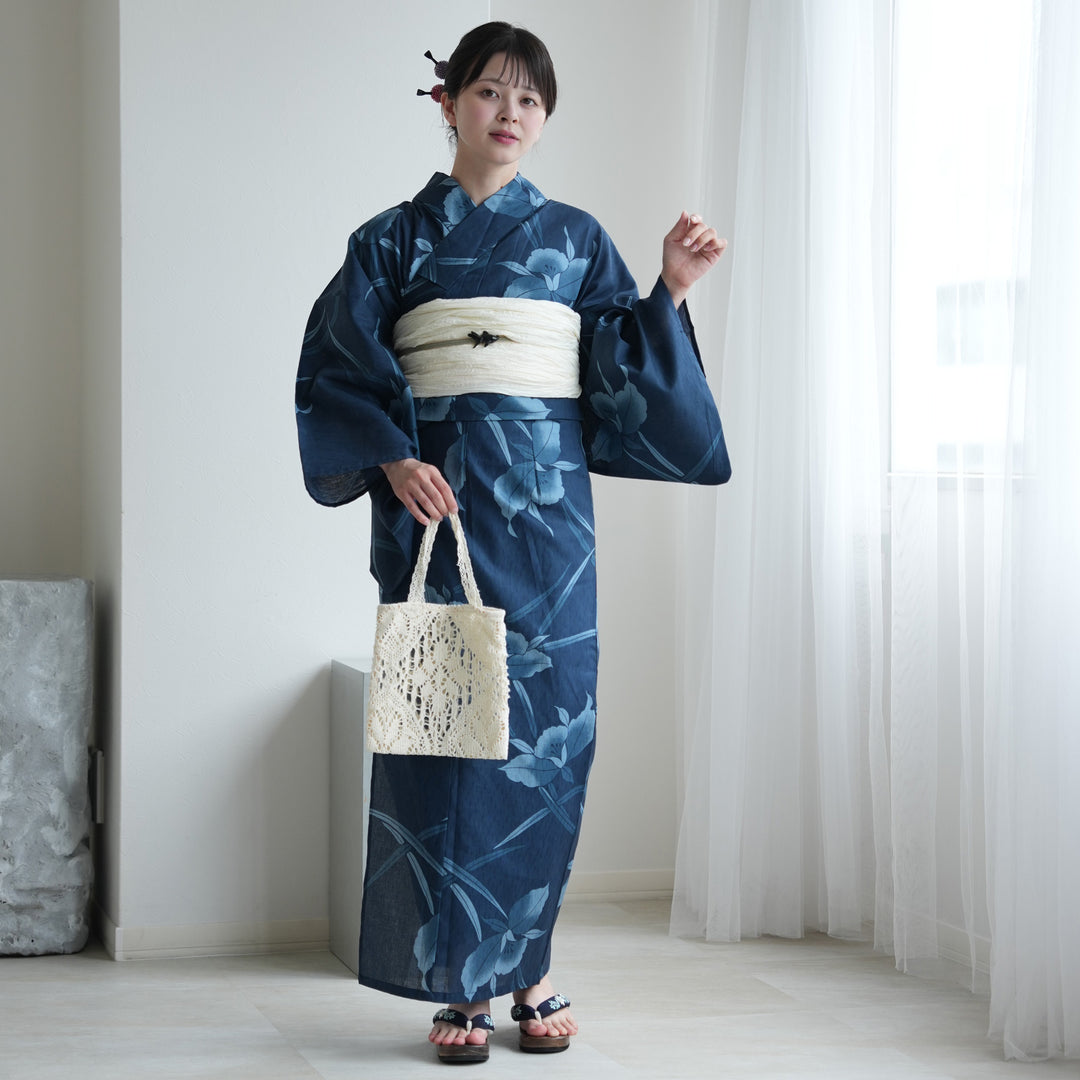 セパレート 二部式浴衣3点セット ( ゆかた上下・帯・下駄 )鉄紺に滲む