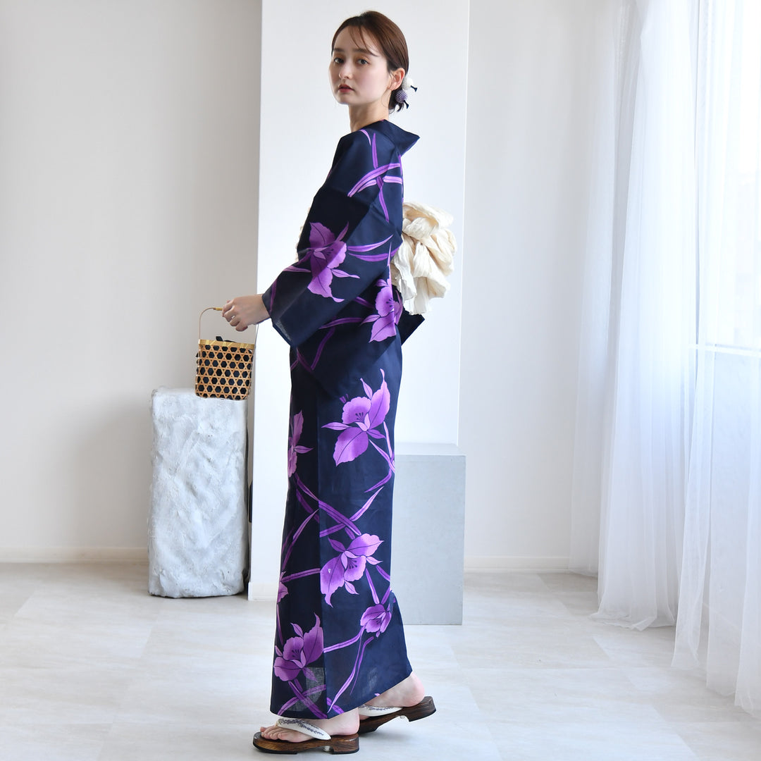 セパレート 二部式浴衣3点セット ( ゆかた上下・帯・下駄 )深紺に