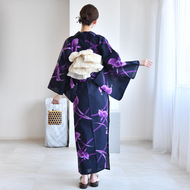 セパレート 二部式浴衣3点セット ( ゆかた上下・帯・下駄 )深紺に