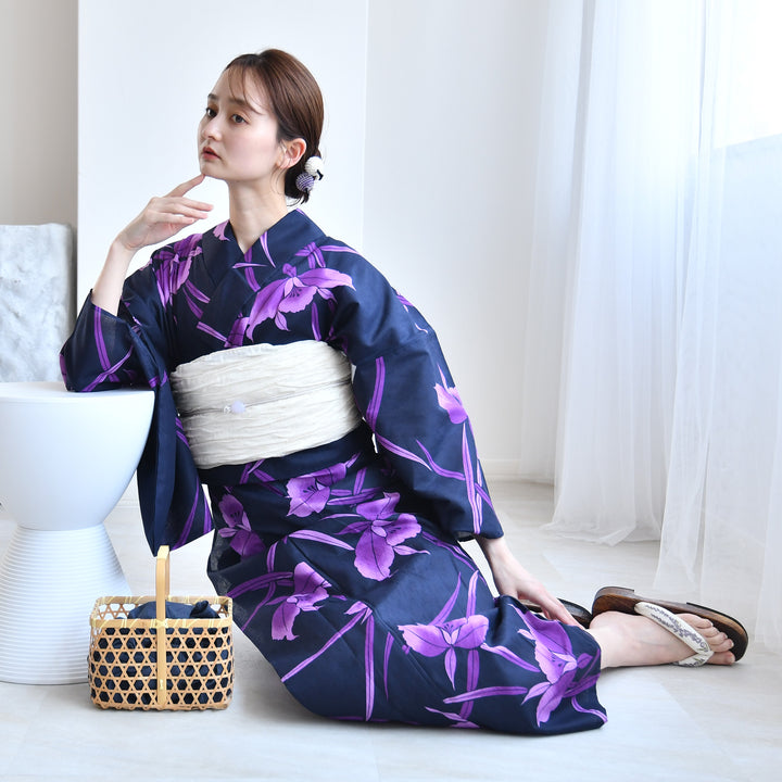 セパレート 二部式浴衣3点セット ( ゆかた上下・帯・下駄 )深紺に