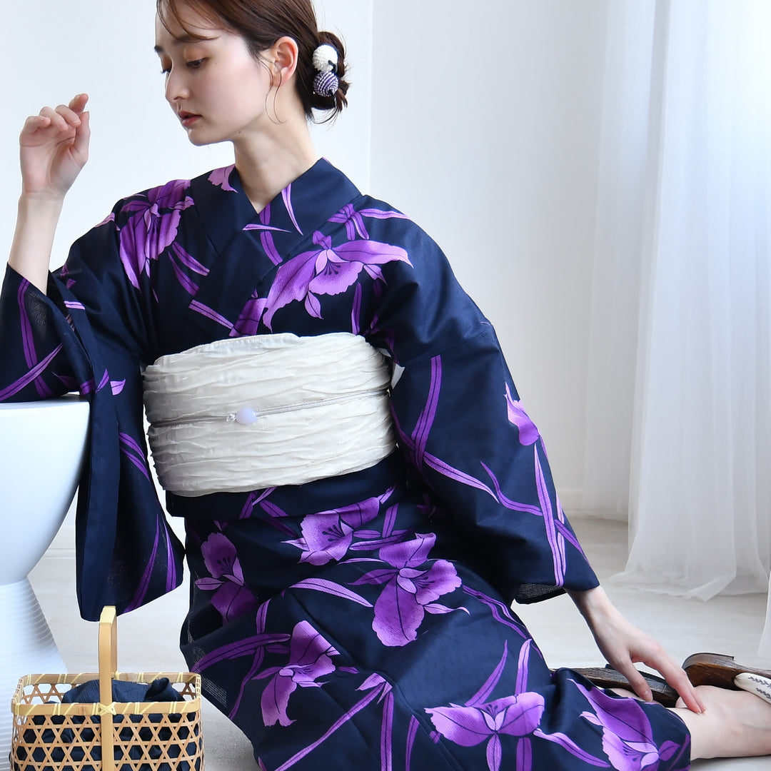 セパレート 二部式浴衣3点セット ( ゆかた上下・帯・下駄 )深紺に