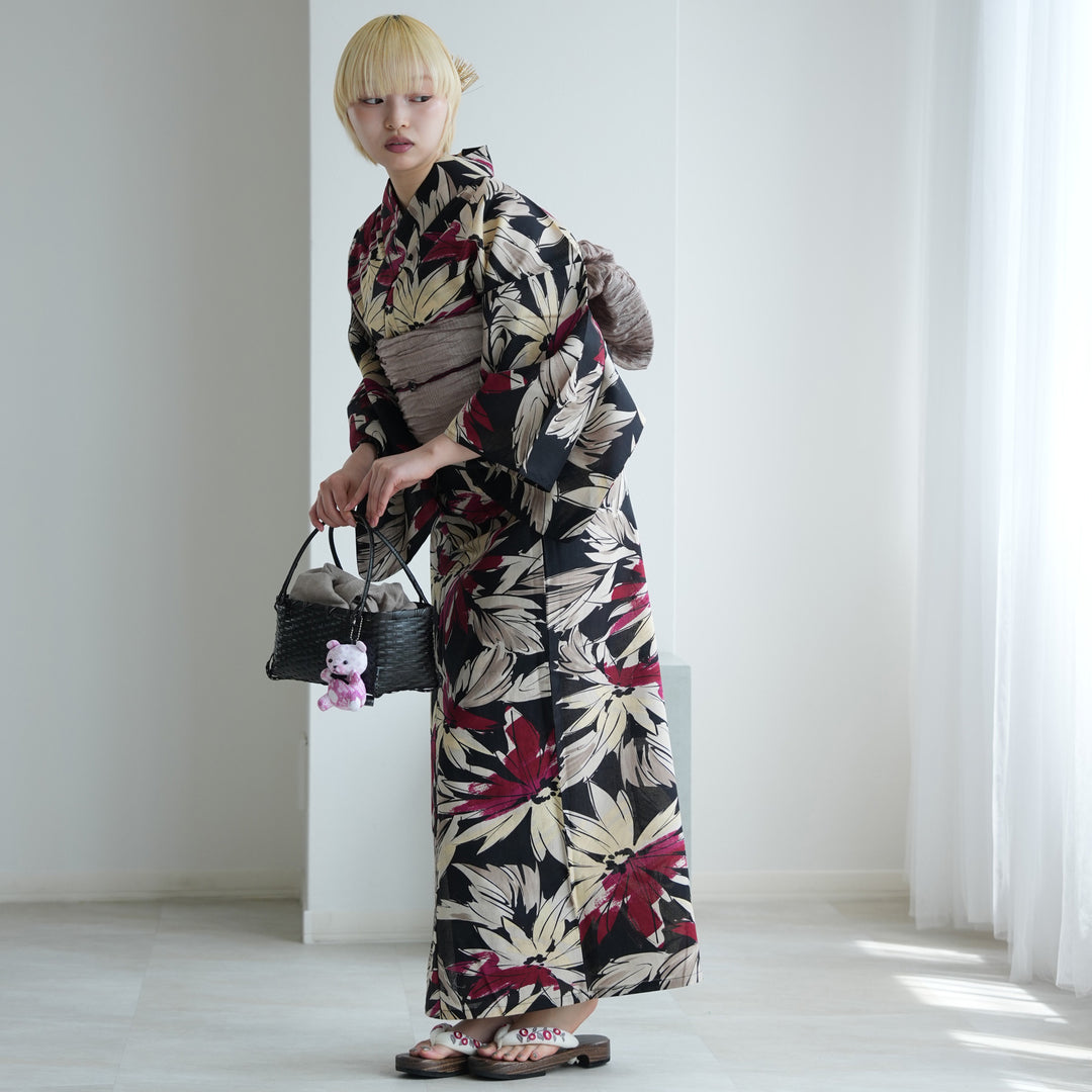 セパレート 二部式浴衣3点セット ( ゆかた上下・帯・下駄 )深紅の