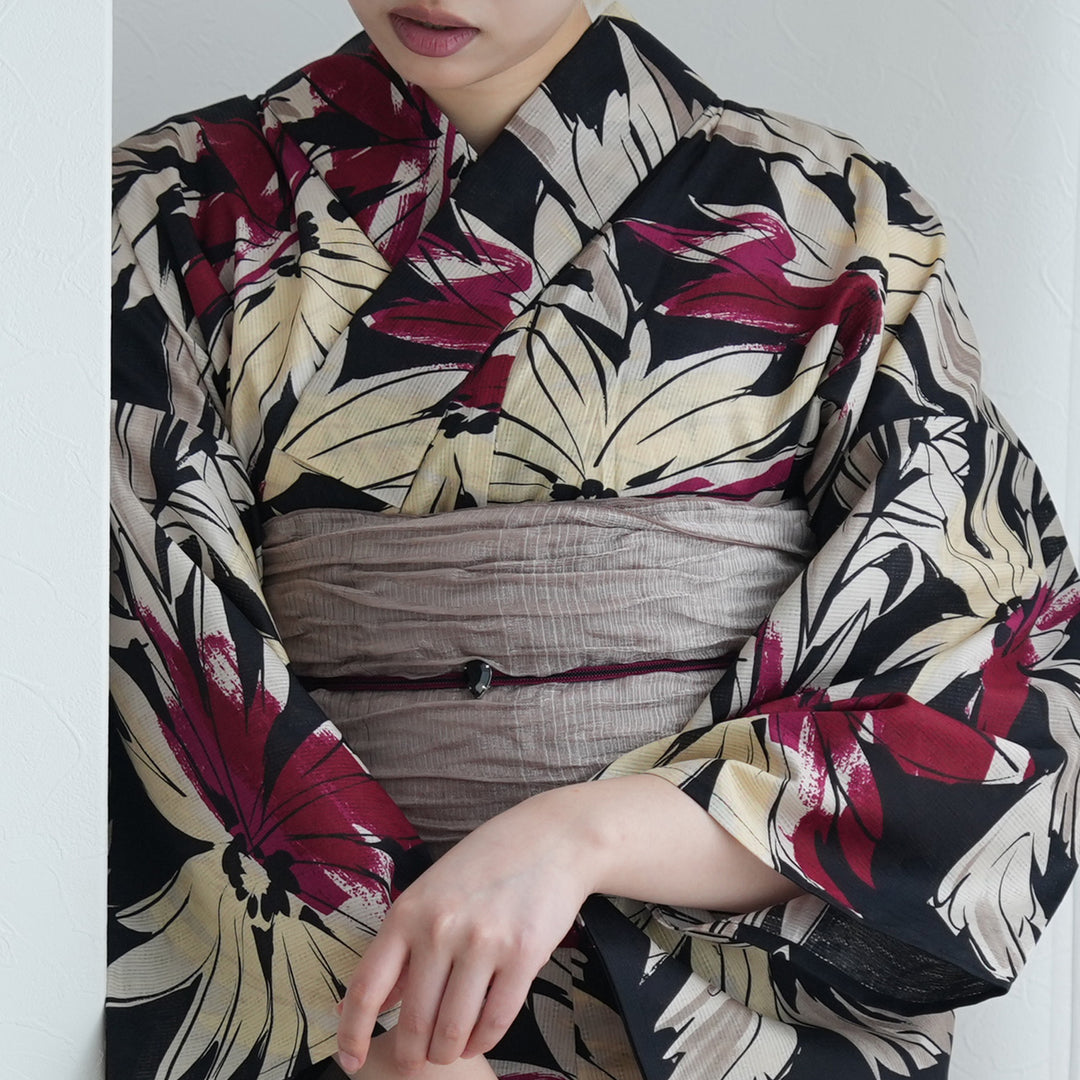 セパレート 二部式浴衣3点セット ( ゆかた上下・帯・下駄 )深紅の