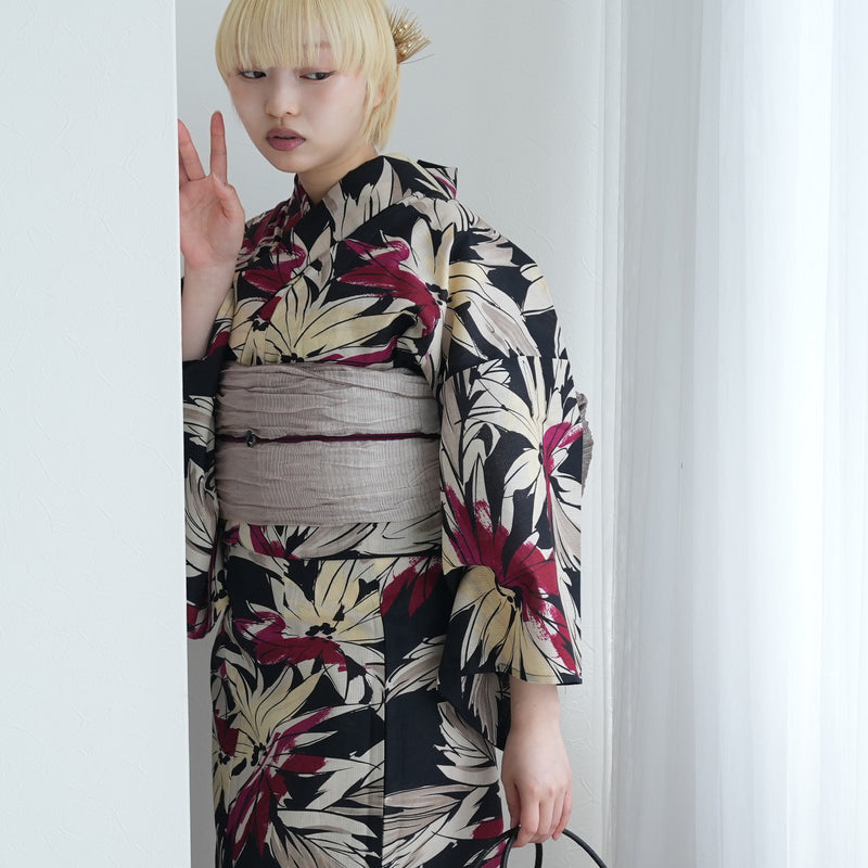 セパレート 二部式浴衣3点セット ( ゆかた上下・帯・下駄 )深紅の