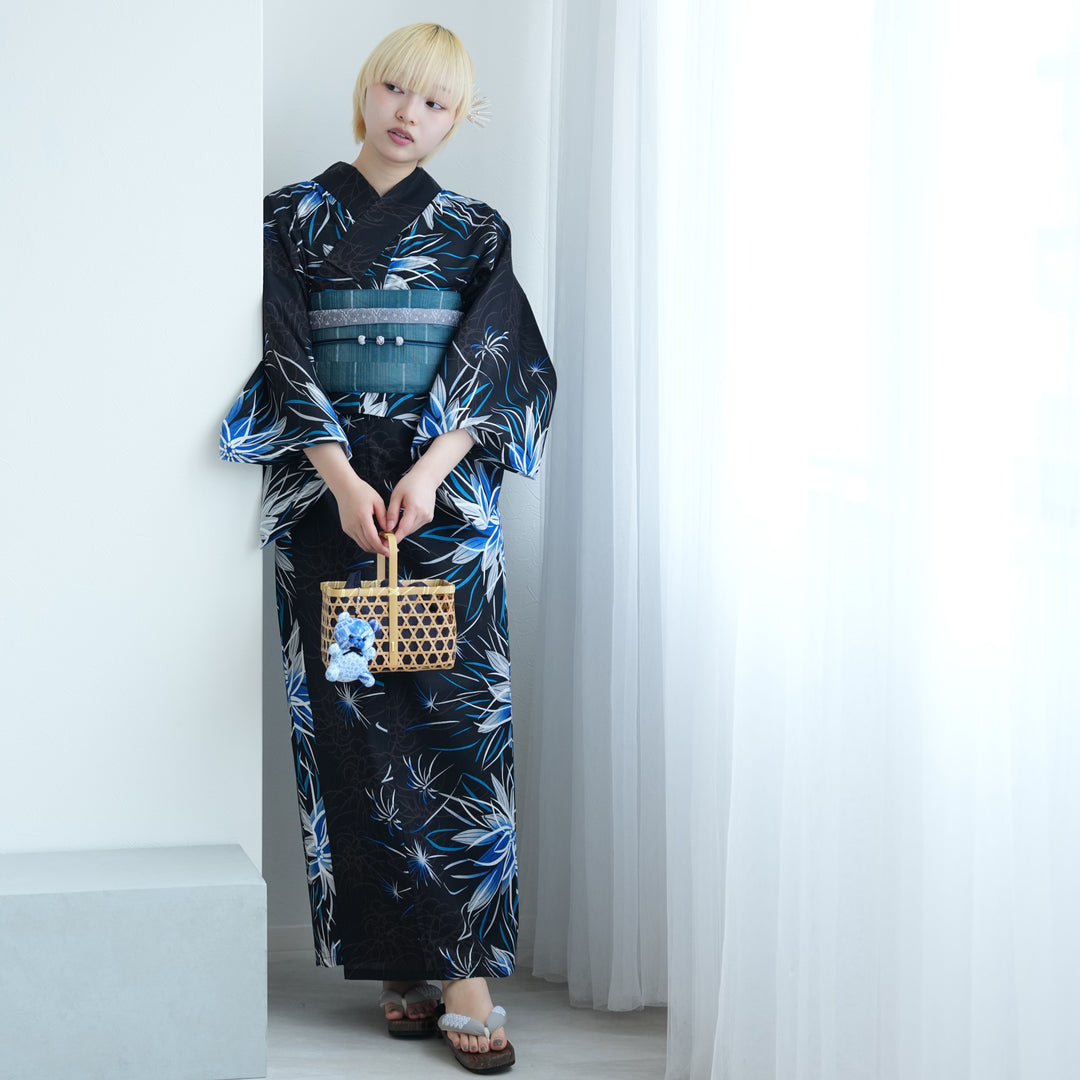 浴衣　セカンドハンド　誂え系 ニコアンティーク セパレート 二部式浴衣3点セット ( ゆかた上下・帯