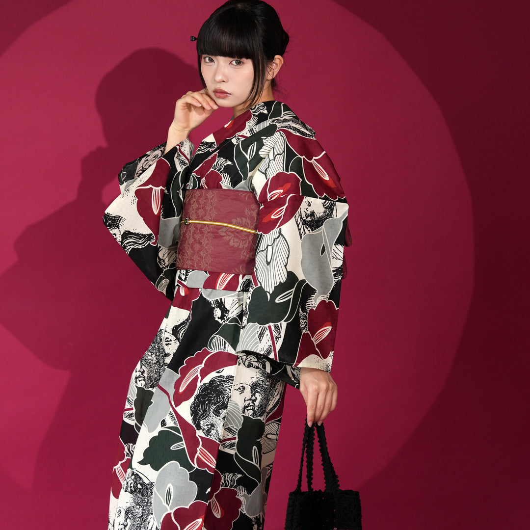 NICOLE 浴衣 ワインレッド ニコアンティーク セパレート 二部式浴衣3点セット ( ゆかた上下・帯