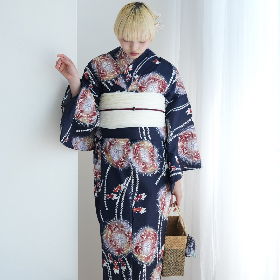 セパレート 二部式浴衣3点セット ( ゆかた上下・帯・下駄 ) 宵花火に