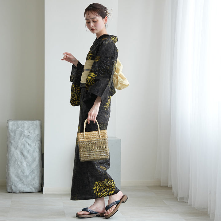 セパレート 二部式浴衣3点セット ( ゆかた上下・帯・下駄 ) ブラックに