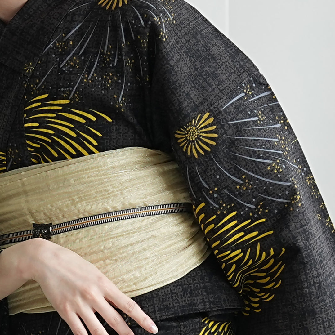セパレート 二部式浴衣3点セット ( ゆかた上下・帯・下駄 ) ブラックに