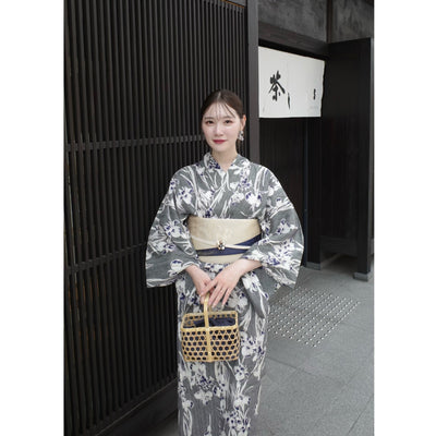 【utatane×Acka.  浴衣4点セット ( ゆかた・帯２点・下駄 ) 鮫小紋と菖蒲 navy】Acka. (@acka_official)オリジナル 限定 コラボ  フリーサイズ 国産生地 国内染色　（5020266111）