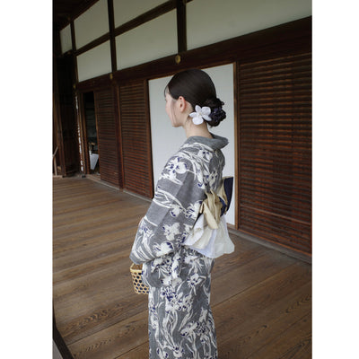 【utatane×Acka.  浴衣4点セット ( ゆかた・帯２点・下駄 ) 鮫小紋と菖蒲 navy】Acka. (@acka_official)オリジナル 限定 コラボ  フリーサイズ 国産生地 国内染色　（5020266111）