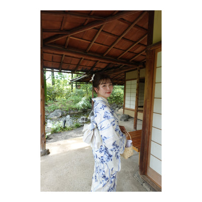 【utatane×Acka.  浴衣4点セット ( ゆかた・帯２点・下駄 ) 鮫小紋と菖蒲 ivory】Acka. (@acka_official)オリジナル 限定 コラボ  フリーサイズ 国産生地 国内染色　（5020266311）