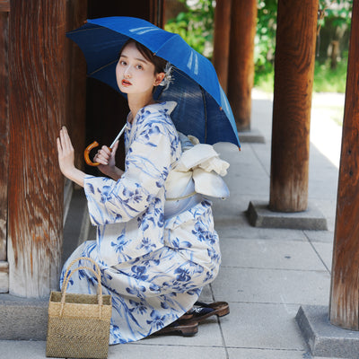 【utatane×Acka.  浴衣4点セット ( ゆかた・帯２点・下駄 ) 鮫小紋と菖蒲 ivory】Acka. (@acka_official)オリジナル 限定 コラボ  フリーサイズ 国産生地 国内染色　（5020266311）