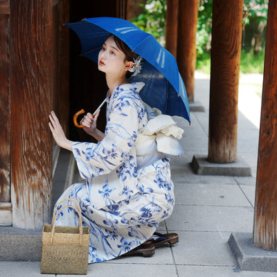 【utatane×Acka.  浴衣4点セット ( ゆかた・帯２点・下駄 ) 鮫小紋と菖蒲 ivory】Acka. (@acka_official)オリジナル 限定 コラボ  フリーサイズ 国産生地 国内染色　（5020266311）