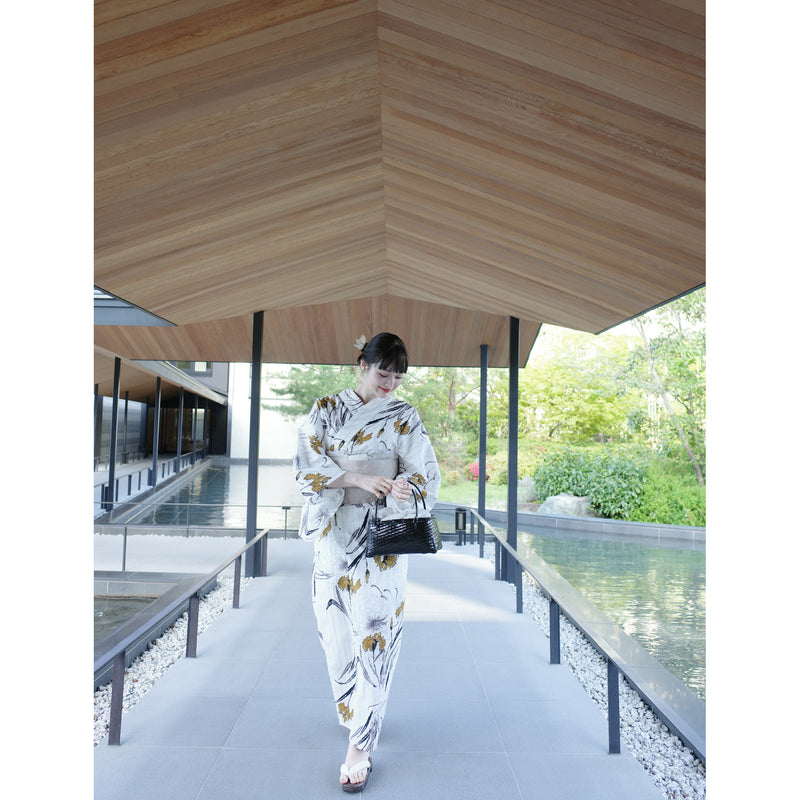 Acka.×utatane 浴衣4点セット ( 浴衣・帯2点・下駄 ) 菖蒲と糸菊