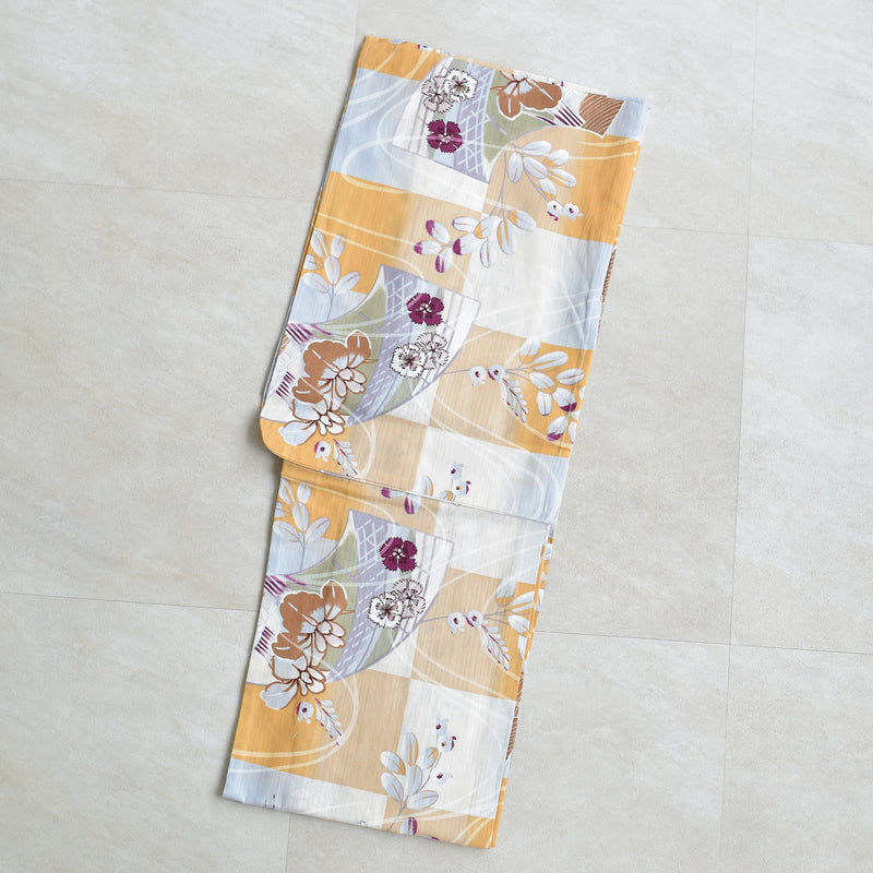 【アウトレット品 浴衣+帯2点セット  からしの市松と菖蒲】気になる人は気になる？少々難あり  Lサイズ（165-175cm）（5028278511）※返品交換不可