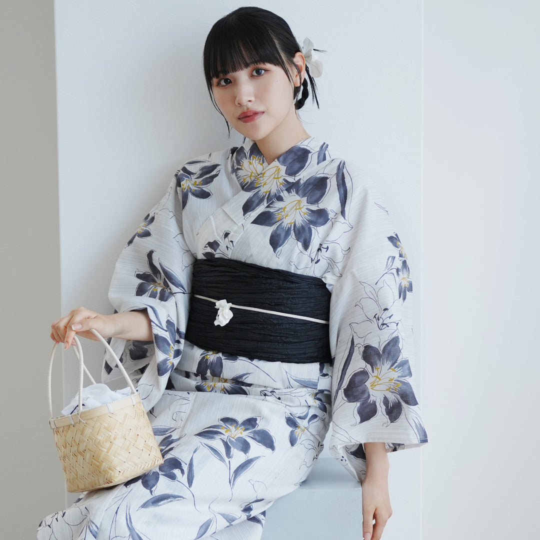 浴衣　墨色 高級変わり織 浴衣2点セット ( ゆかた・帯 )先染めベージュ風に