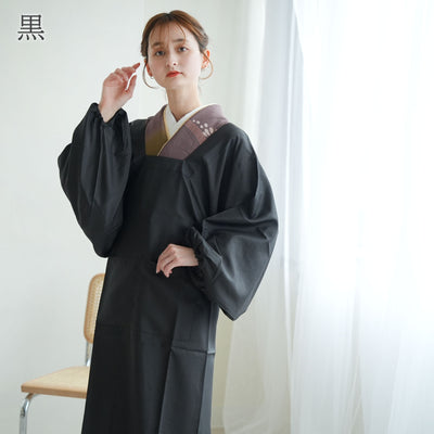 【ロング割烹着 収納ポーチ付】撥水 日本製生地 M・Lサイズ 着物エプロン・かっぽう着 和装小物（5117600101）【取り寄せ品】