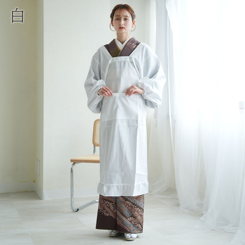 【ロング割烹着 収納ポーチ付】撥水 日本製生地 M・Lサイズ 着物エプロン・かっぽう着 和装小物（5117600101）【取り寄せ品】