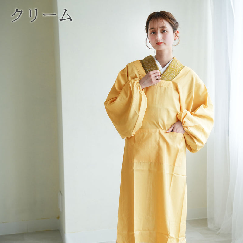 【ロング割烹着 収納ポーチ付】撥水 日本製生地 M・Lサイズ 着物エプロン・かっぽう着 和装小物（5117600101）【取り寄せ品】