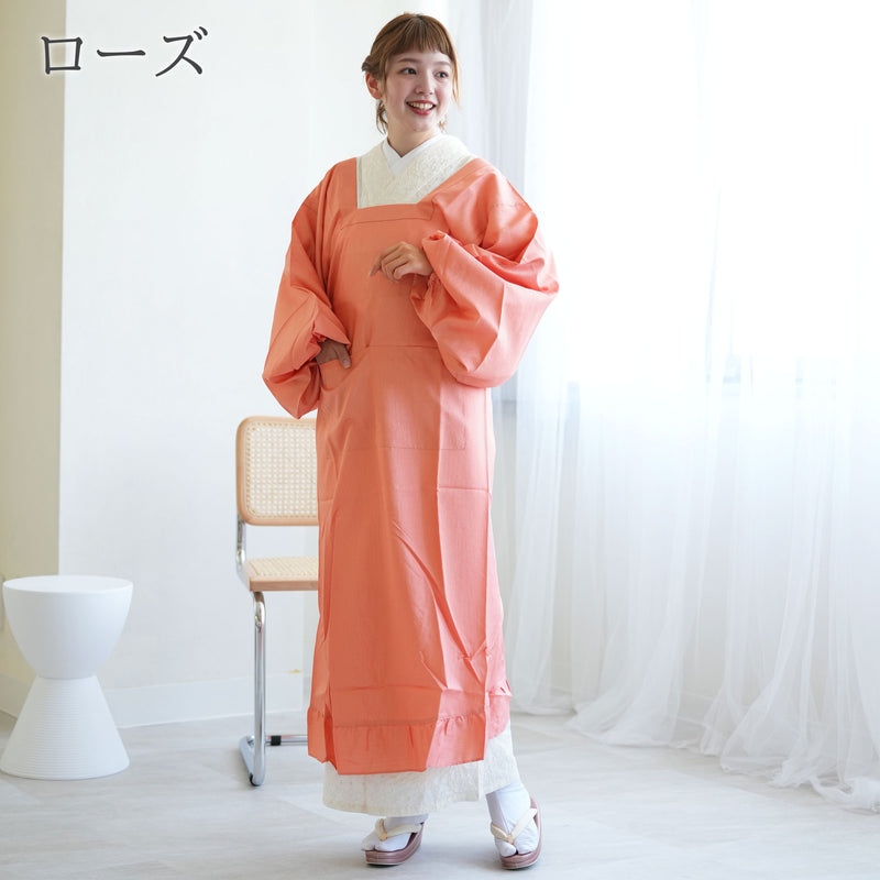 【ロング割烹着 収納ポーチ付】撥水 日本製生地 M・Lサイズ 着物エプロン・かっぽう着 和装小物（5117600101）【取り寄せ品】