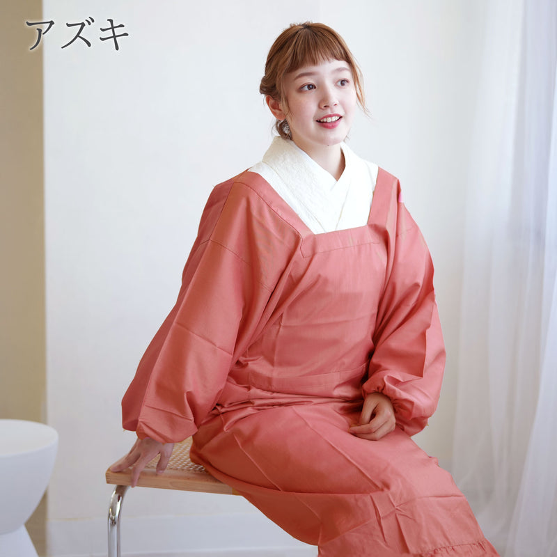 【ロング割烹着 収納ポーチ付】撥水 日本製生地 M・Lサイズ 着物エプロン・かっぽう着 和装小物（5117600101）【取り寄せ品】