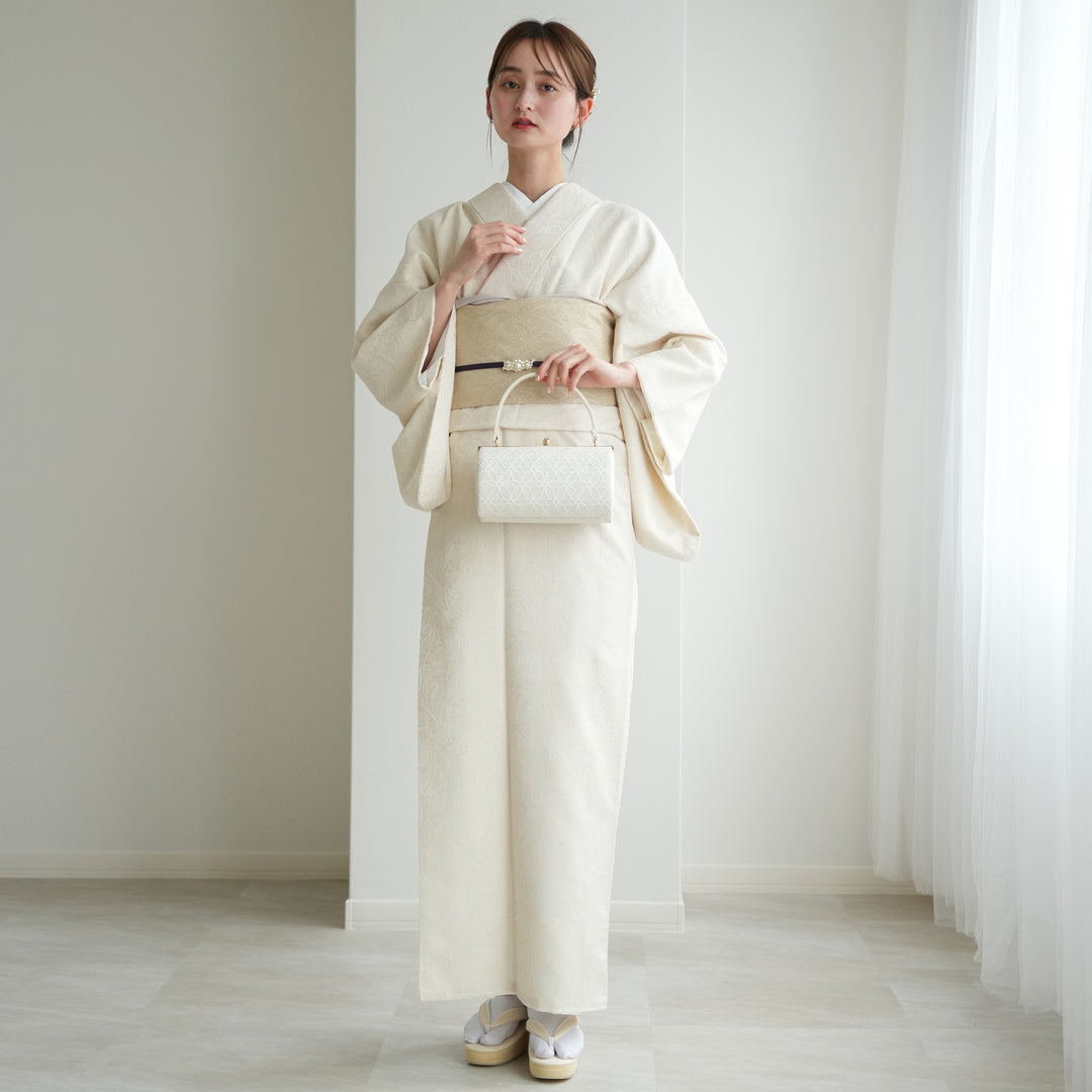 着物単品 更紗ジャガード・ペイズリー オフホワイト】ファブリック着物